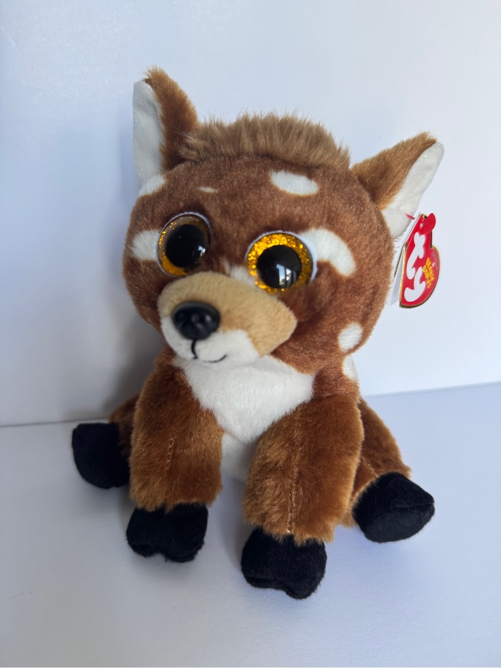 Ty Brown and White Fawn Plush with Gold Sparkle Eyes